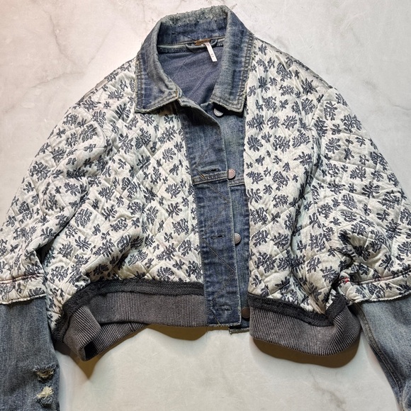 Free People Quilted Ditsy Denim Jacket XS/S - Picture 6 of 9